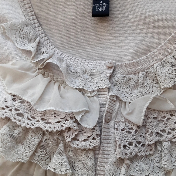 NWT, Cable & Gauge,  Frill Front Cotton Blend Cardigan L - Picture 2 of 7
